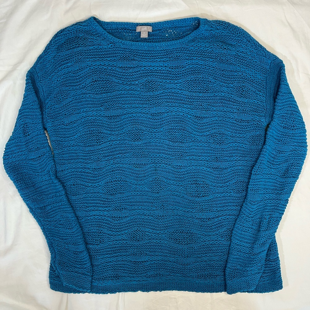 J Jill Blue Long Sleeve Textured Knit Sweater Women’s Medium Coastal